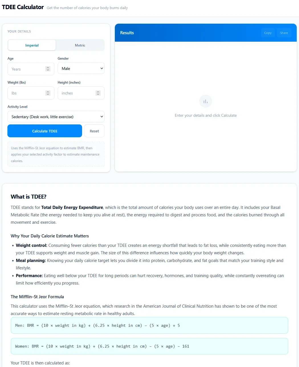 image of TDEE Calculator