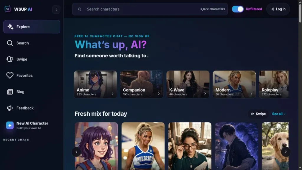 image 1 for WSUP AI: Free AI Character Chat