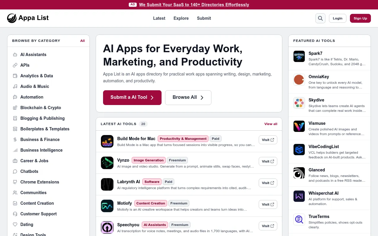 AppaList homepage