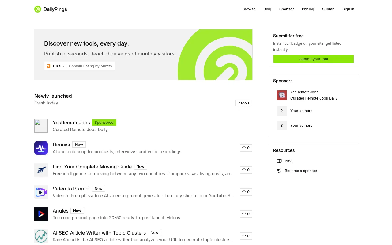 Daily Pings homepage