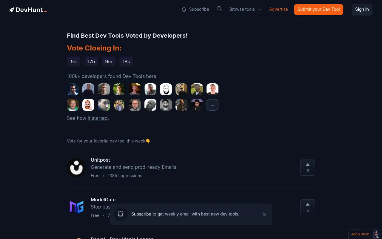 DevHunt homepage