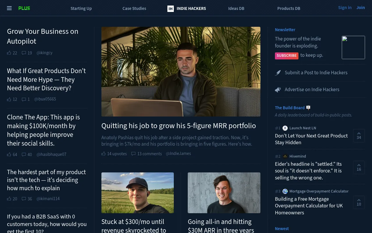 Indie Hackers homepage