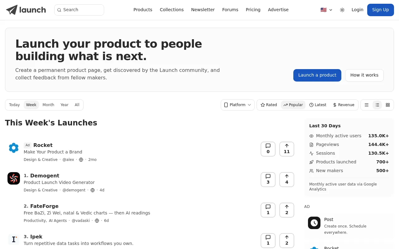 Launch homepage