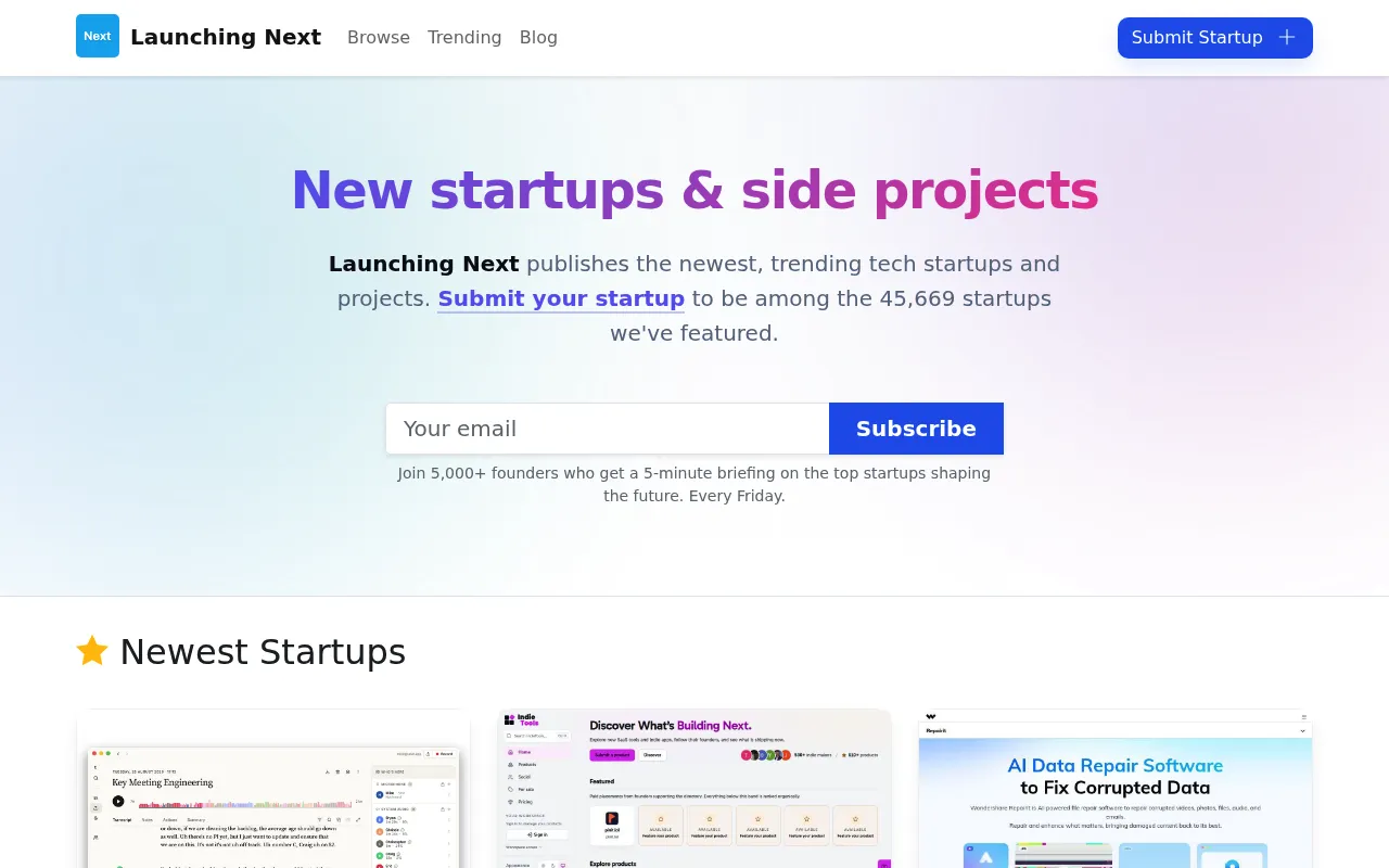 Launching Next homepage