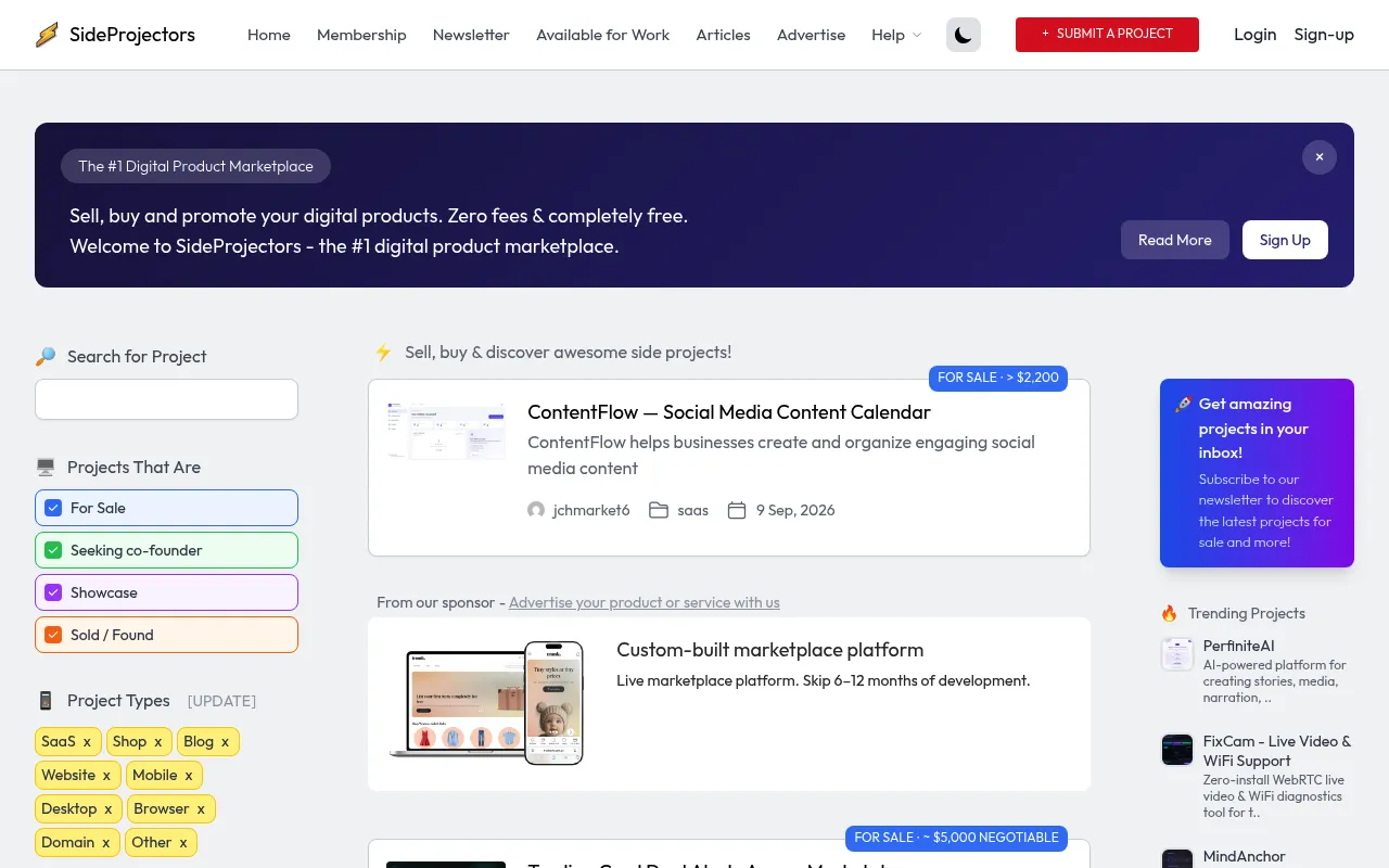 SideProjectors homepage