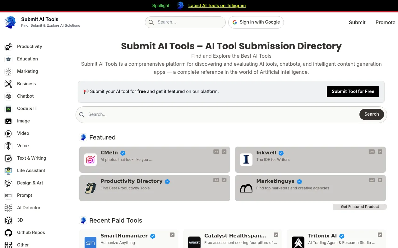 SubmitAiTools homepage