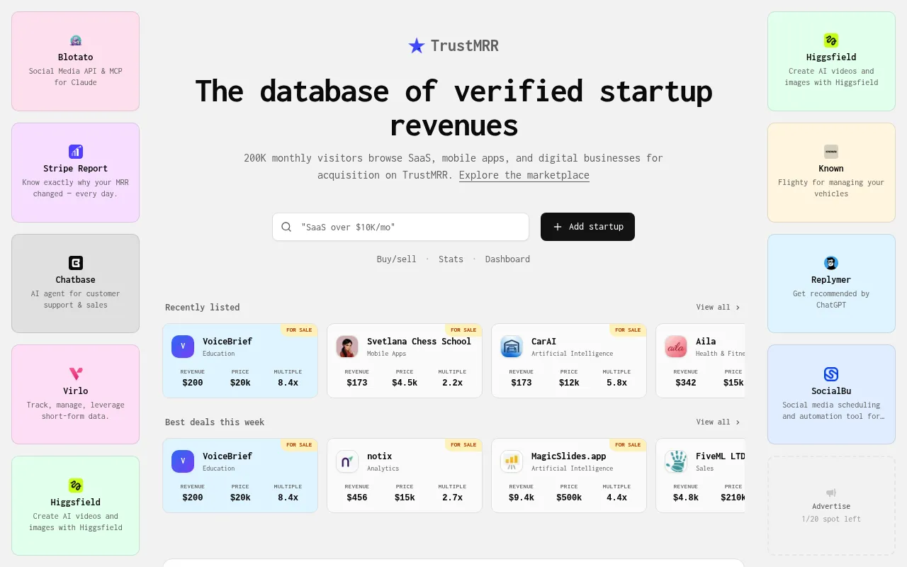 TrustMRR homepage